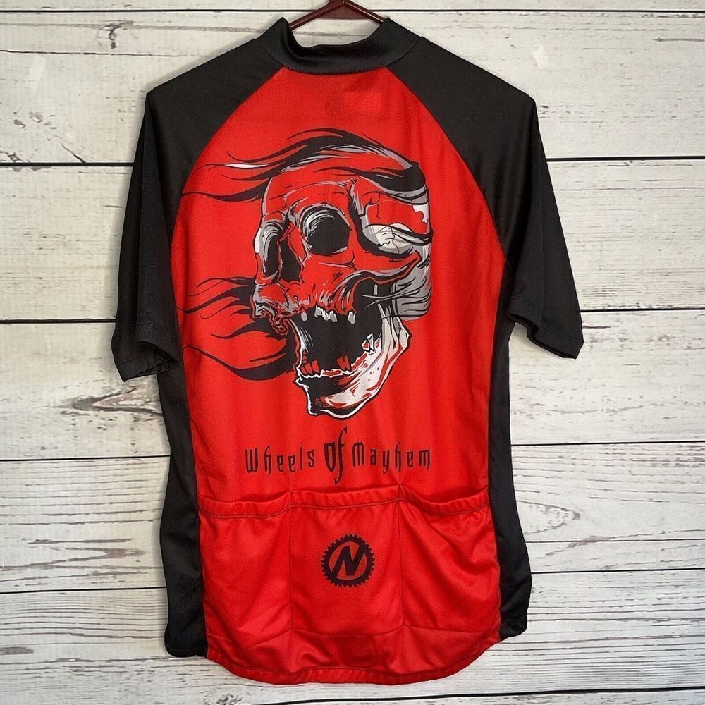 Nashbar Mens 3/4‎ Zip Wheels Of Mayhem Short Sleeve Cycling Jersey Shirt Size L